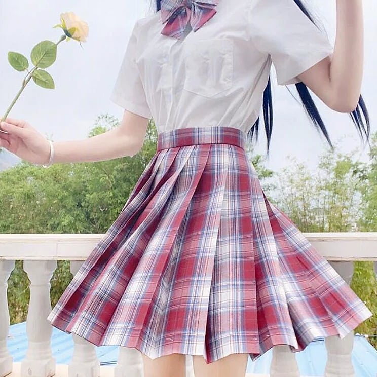 ZOKI Plaid Pleated Mini Skirt High Waist Bow Knot — feature highlights