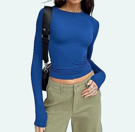 Women's Long Sleeve Crew Neck T-Shirt Slim Fit Solid Tee — feature highlights
