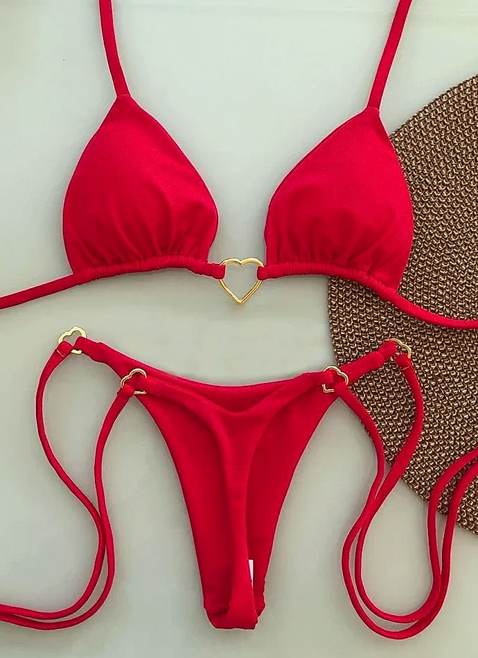 Women's White Solid Color Bikini Two-Piece Swimsuit — scale reference