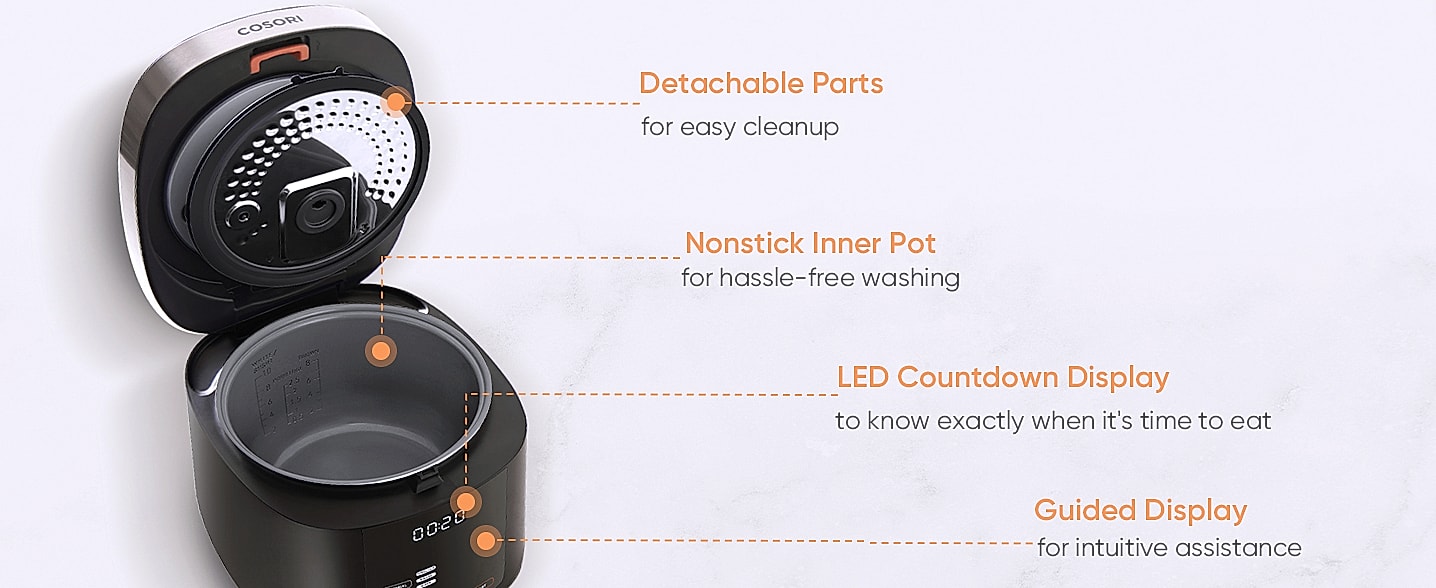 Cosori 10 Cup Rice Cooker with 18 Functions and Fuzzy Logic — package contents
