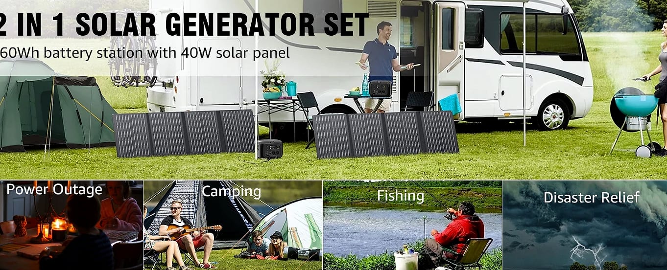 SinKeu 300W Portable Power Station with 40W Solar Panel Kit — assembled view