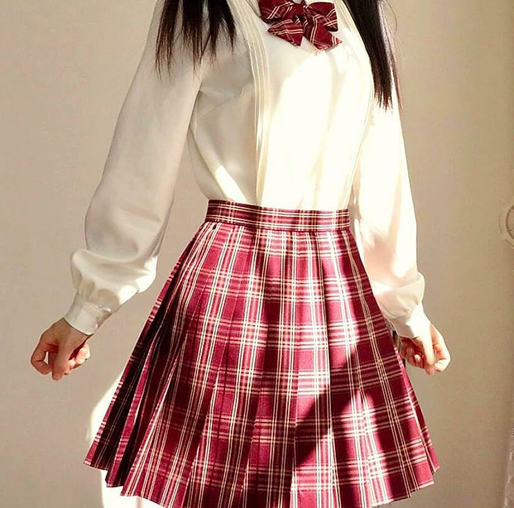 ZOKI Plaid Pleated Mini Skirt High Waist Bow Knot — assembled view