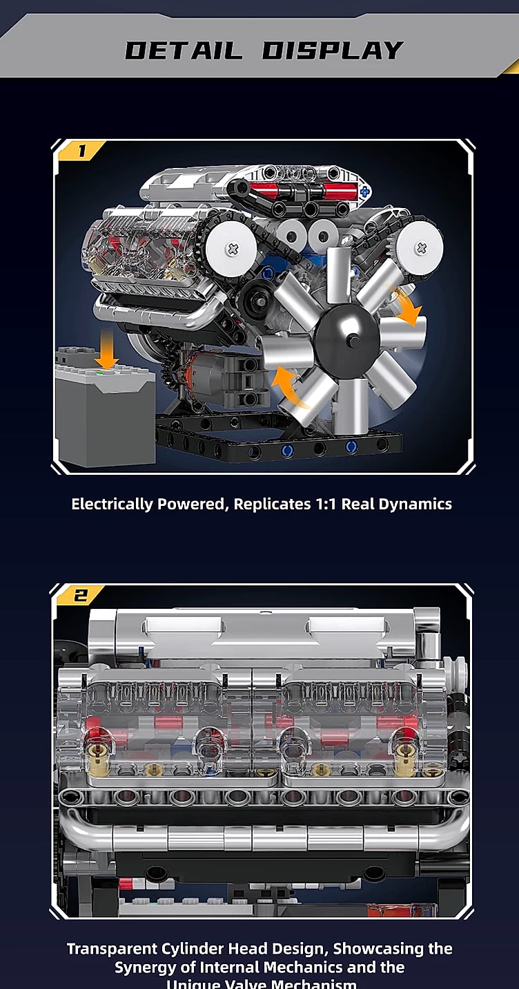Mould King 10088 The V8 Engine Building Block Assembly — assembled view