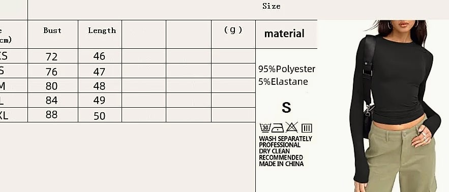 Women's Long Sleeve Crew Neck T-Shirt Slim Fit Solid Tee — package contents