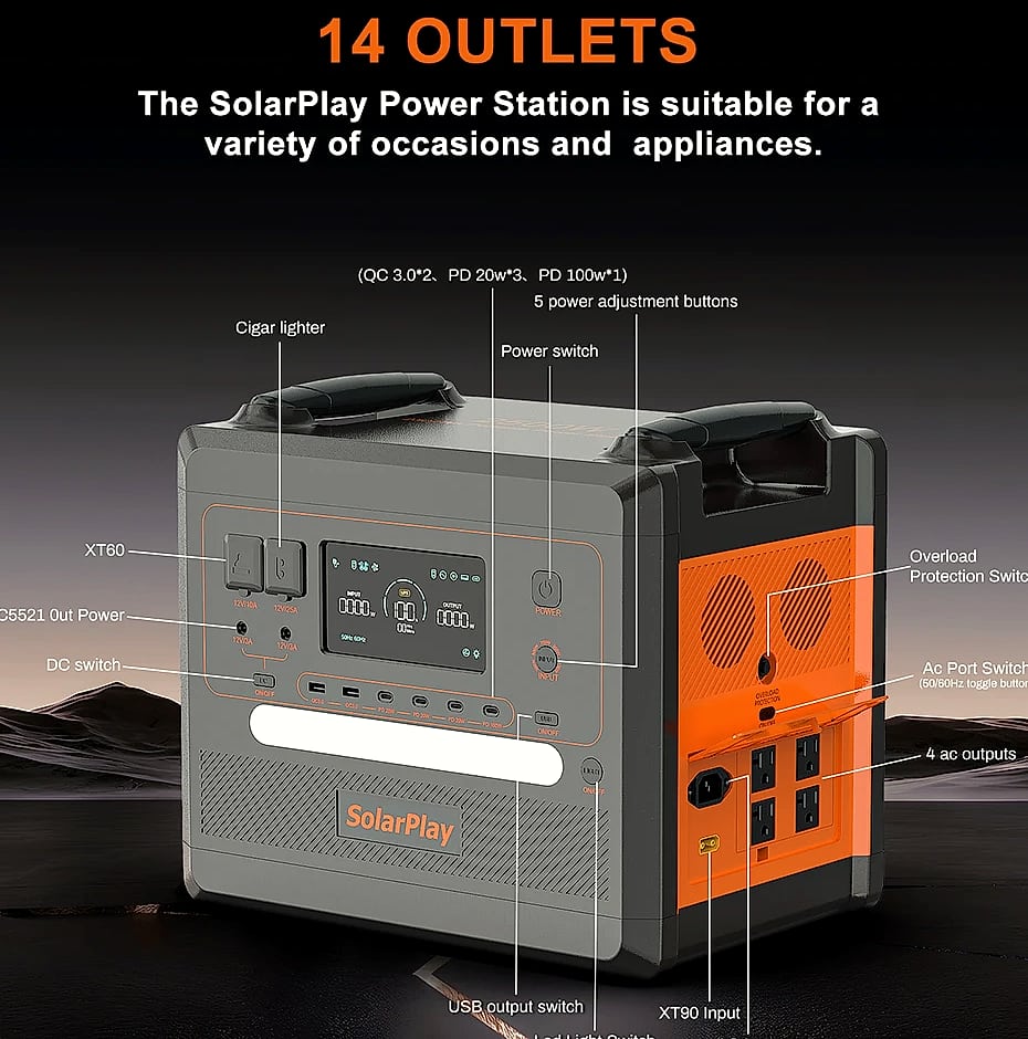 SOLARPLAY Q2402M 2500W Portable Power Station 2300Wh — scale reference