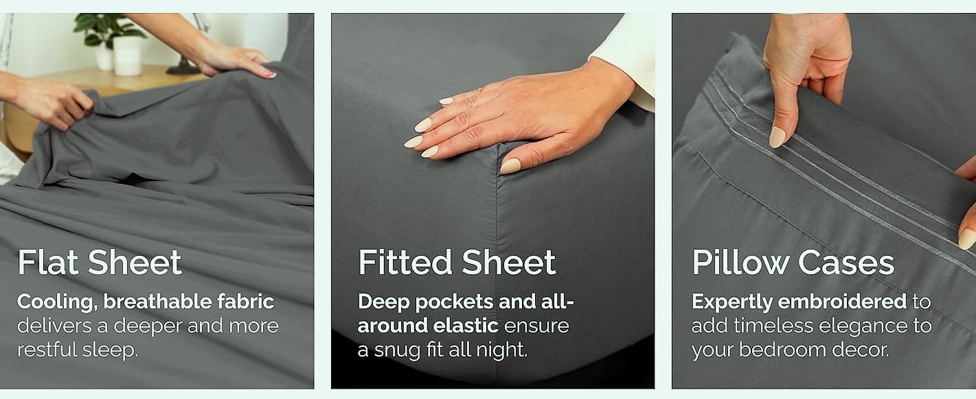 CGK Unlimited Queen Sheet Set with Deep Pockets and Soft — side view