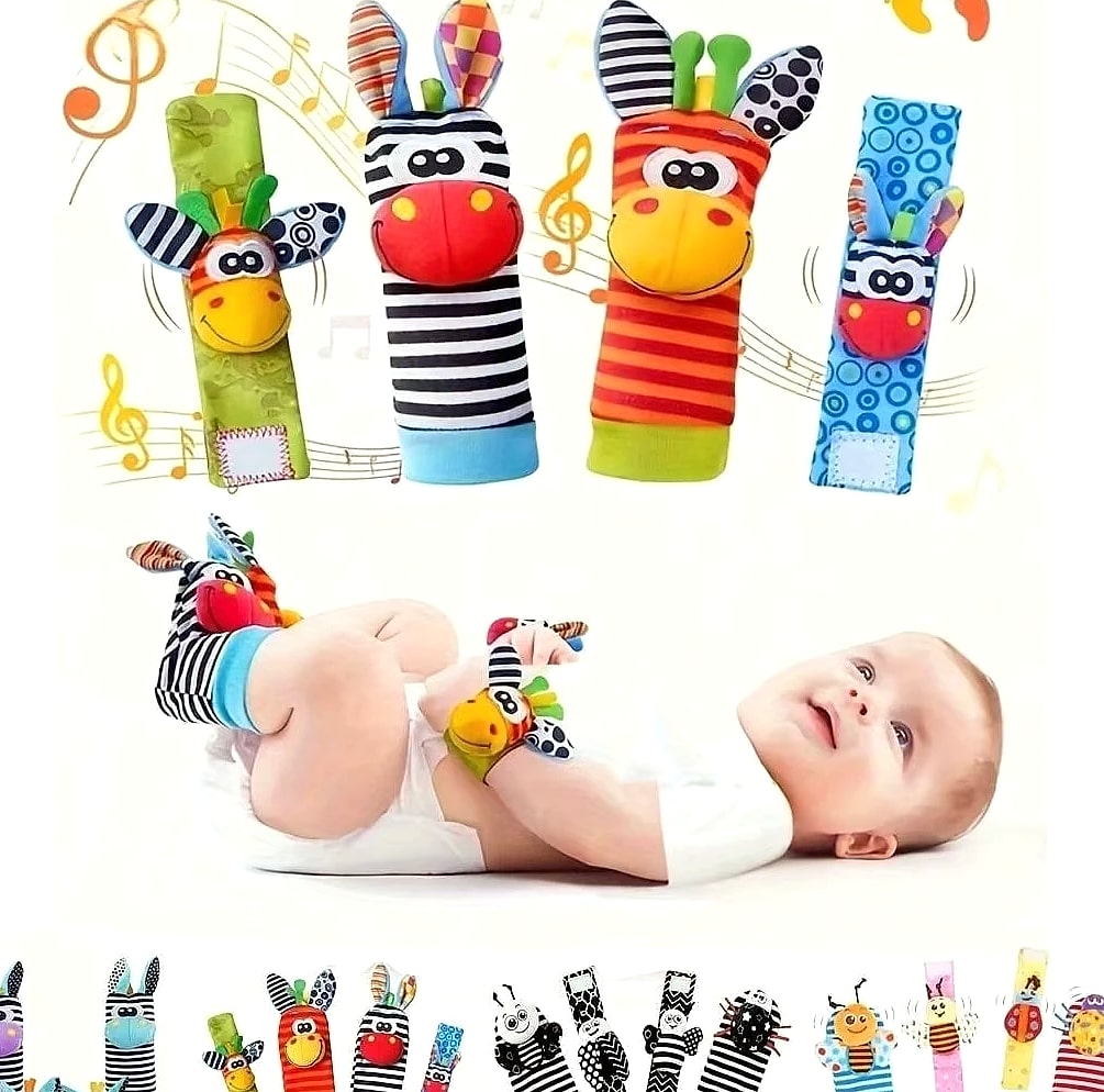 4-Piece Baby Rattle Sock Toys for Infants and Toddlers — package contents