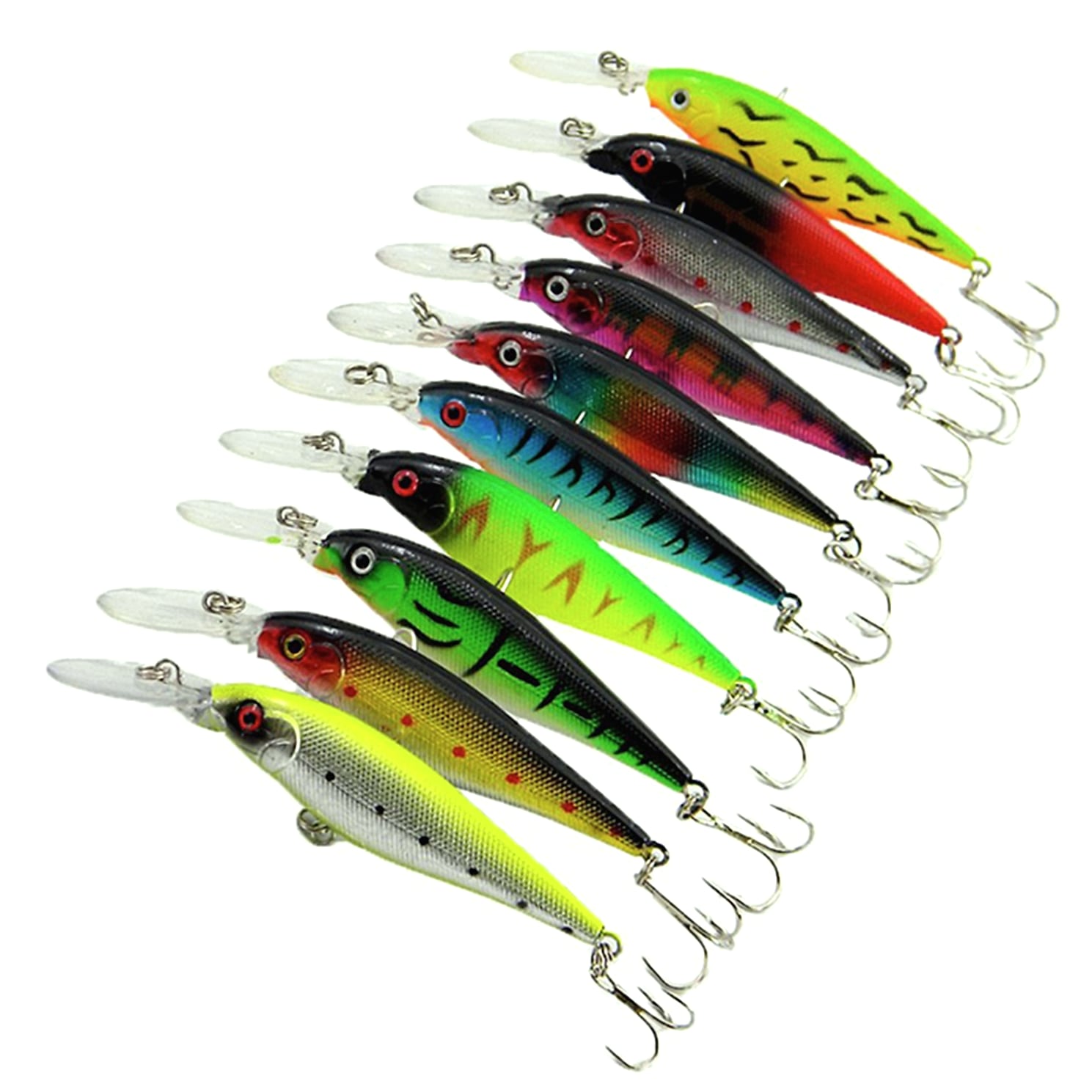 10 Piece Fishing Lure Set with Bell, 11cm Wobbler Baits — assembled view