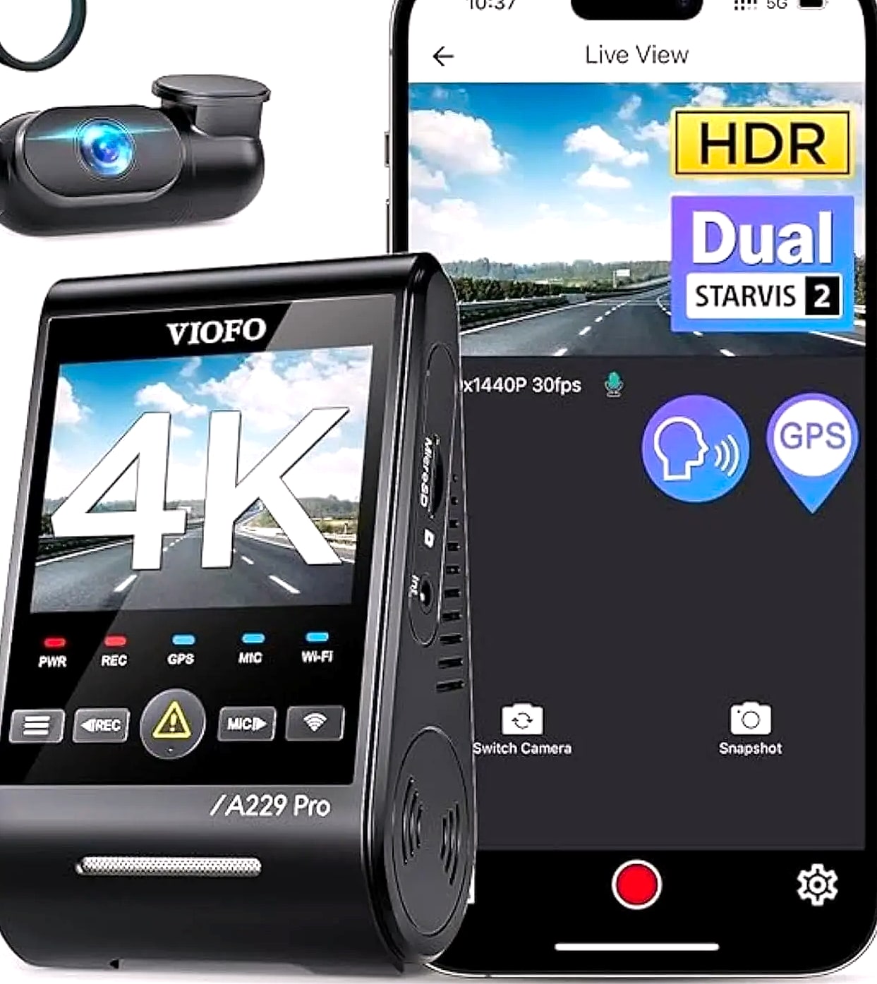 4K HDR Dual Dash Cam with Front and Rear Recording, GPS — package contents