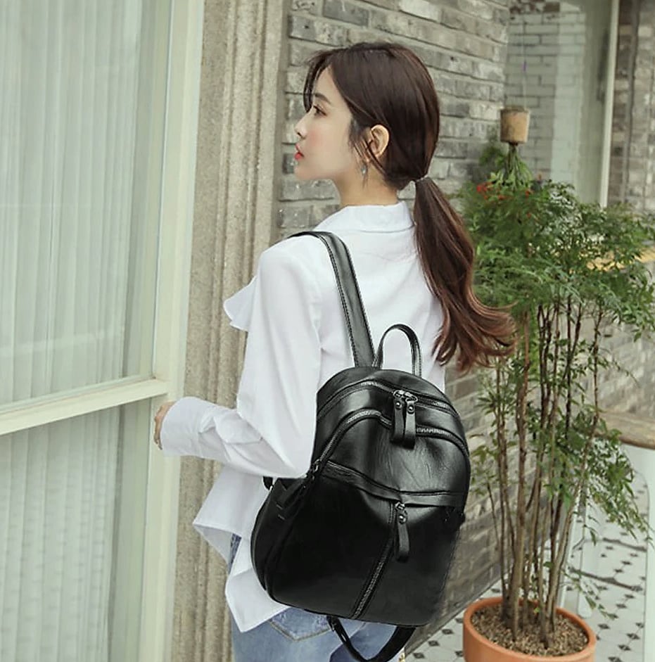 Women's PU Leather Backpack with Adjustable Straps, 29.5cm — assembled view