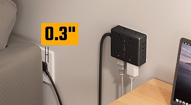 SUPERDANNY 10ft Extension Cord Power Strip, 8 Outlets 4 USB — side view