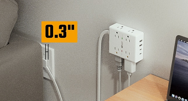 SUPERDANNY 10ft Extension Cord Power Strip, 8 Outlets 4 USB — assembled view