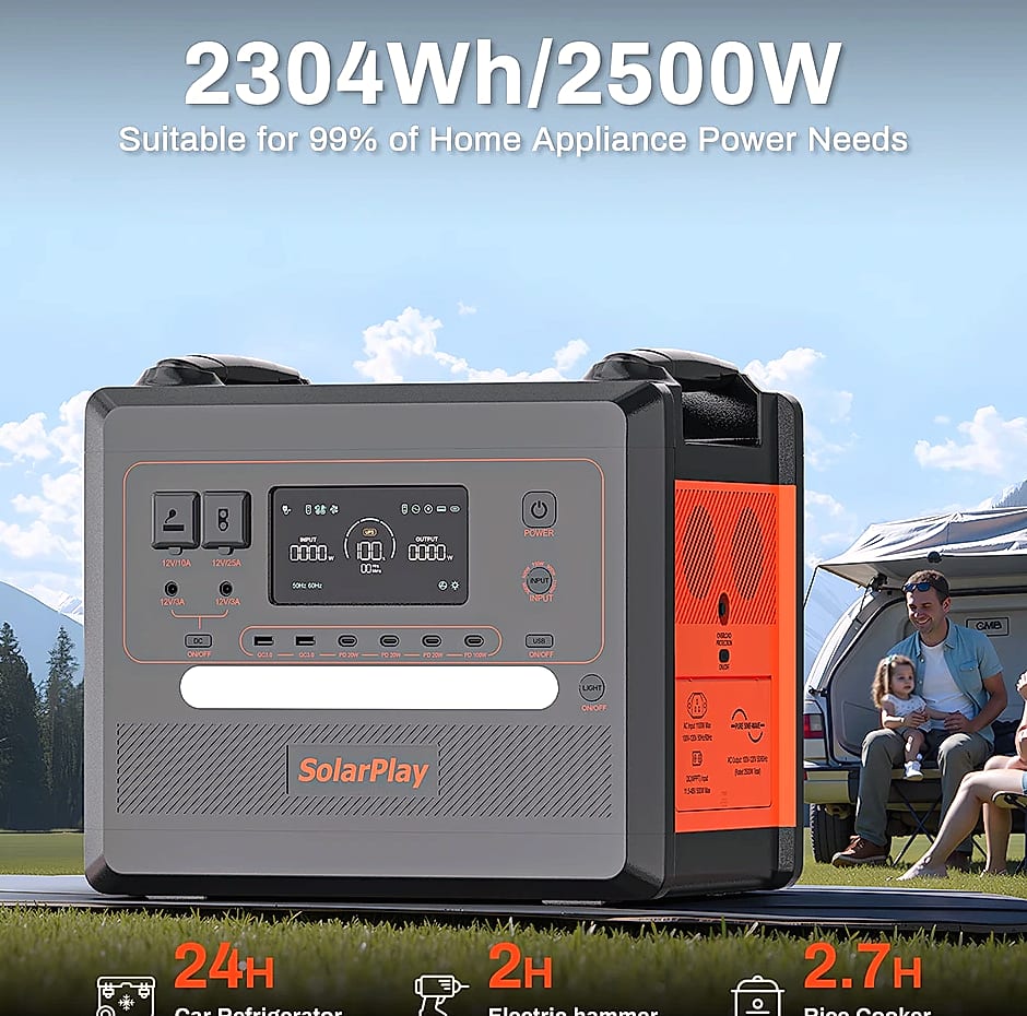 SOLARPLAY Q2402M 2500W Portable Power Station 2300Wh — assembled view