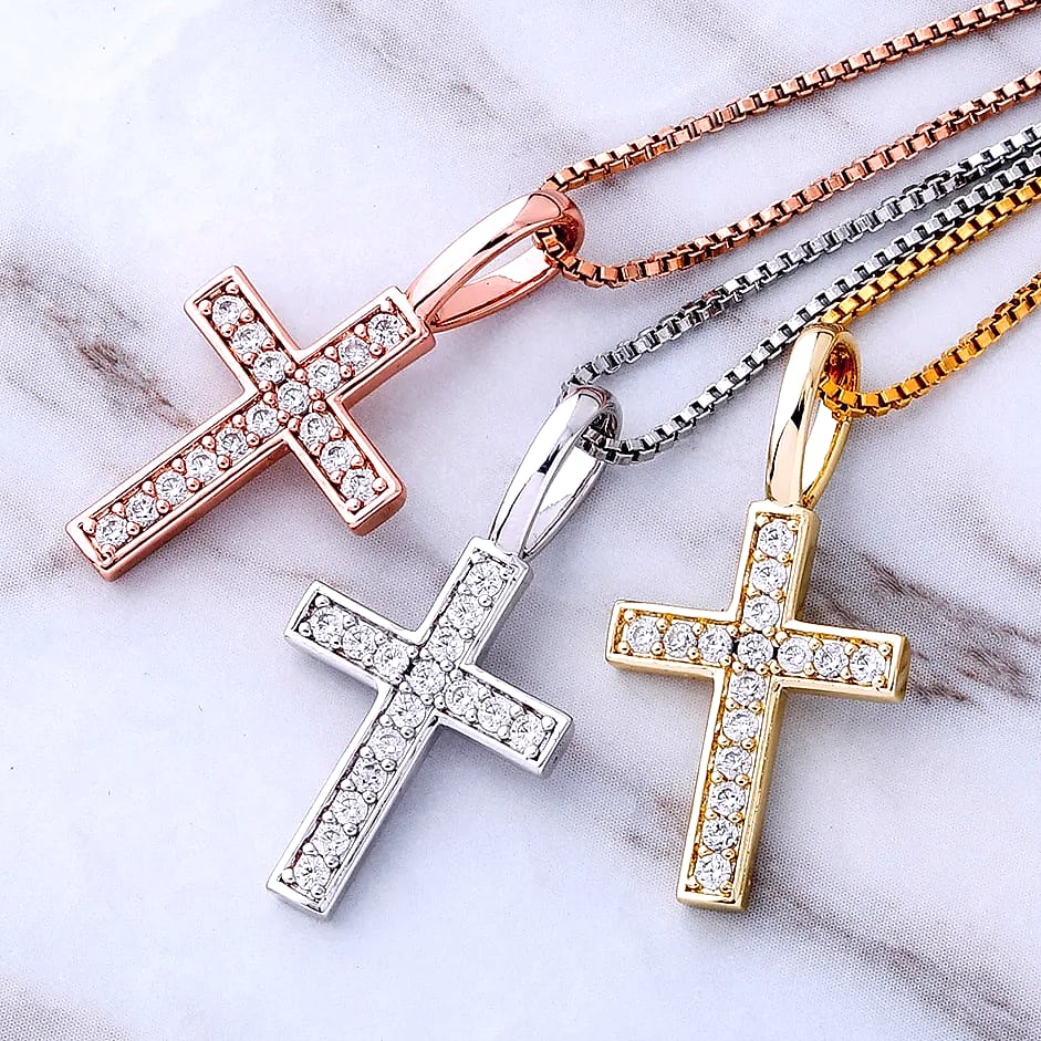 TOPGRILLZ 925 Sterling Silver Ice Zircon Cross Pendant — scale reference