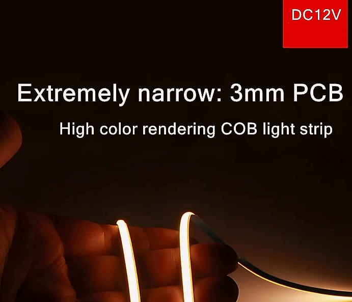 3mm COB LED Strip 12V Dimmable Flexible Light 400LEDs — close-up details