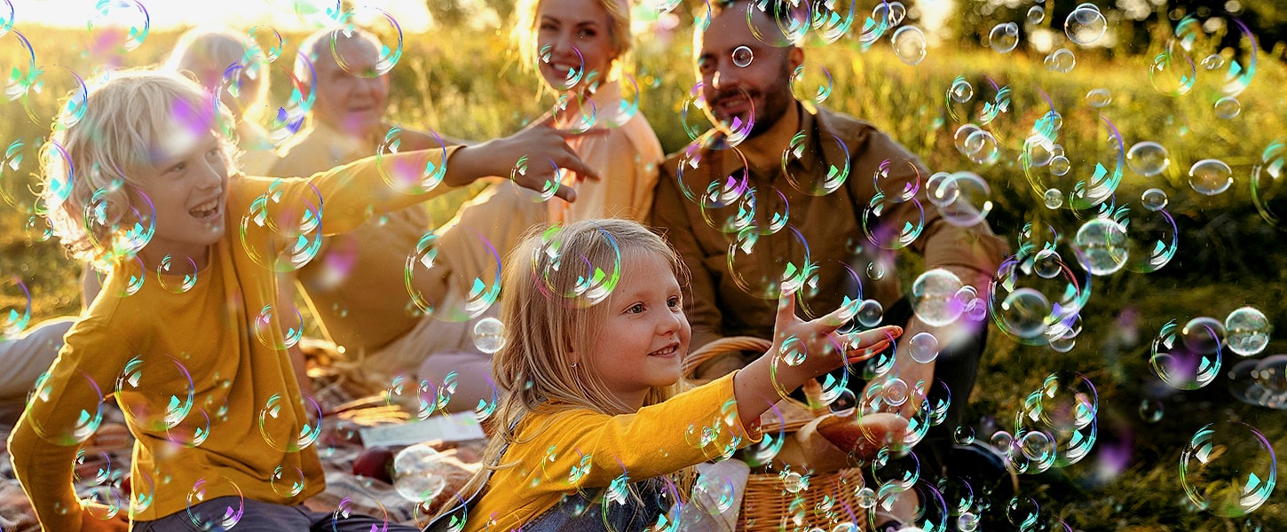 Sizonjoy Automatic Bubble Machine with 6 Wands, 18000+ — close-up details