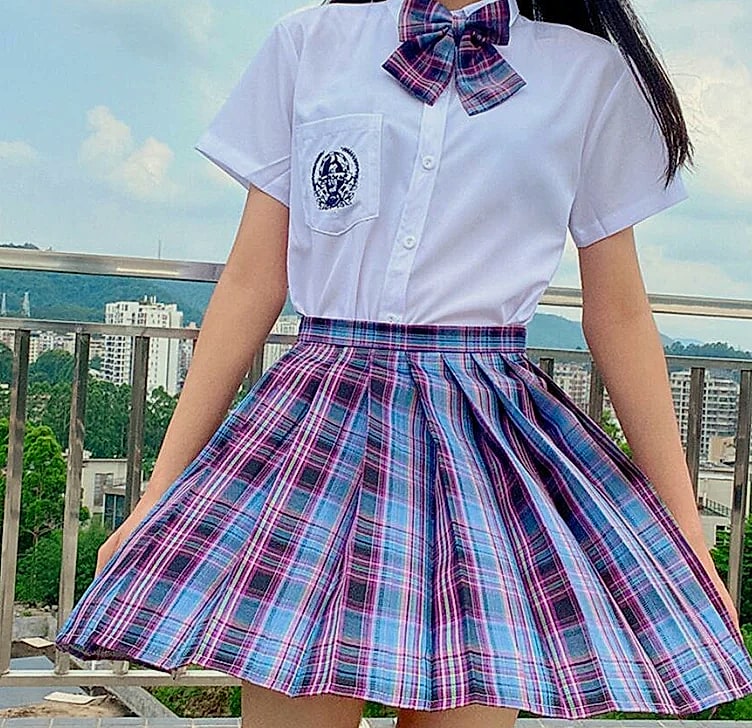 ZOKI Plaid Pleated Mini Skirt High Waist Bow Knot — side view