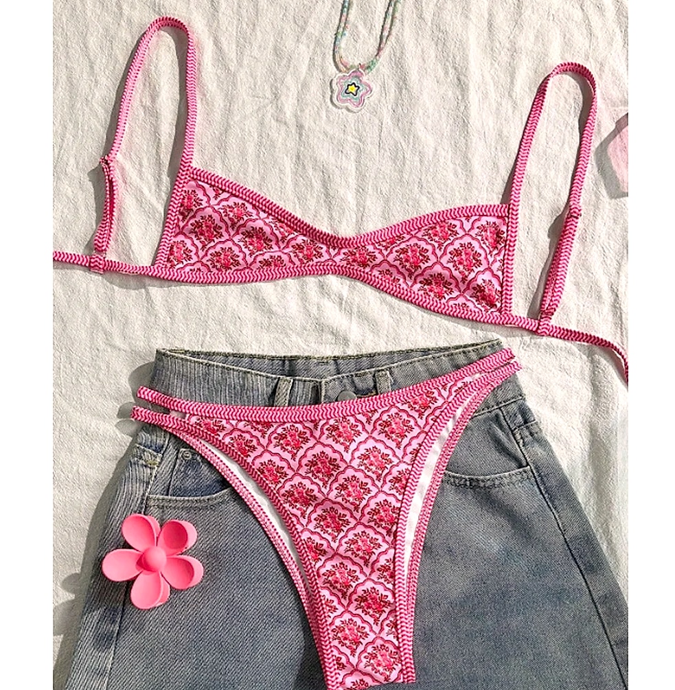 Varleinsar Floral High-Leg Bikini Two-Piece Swimsuit — package contents