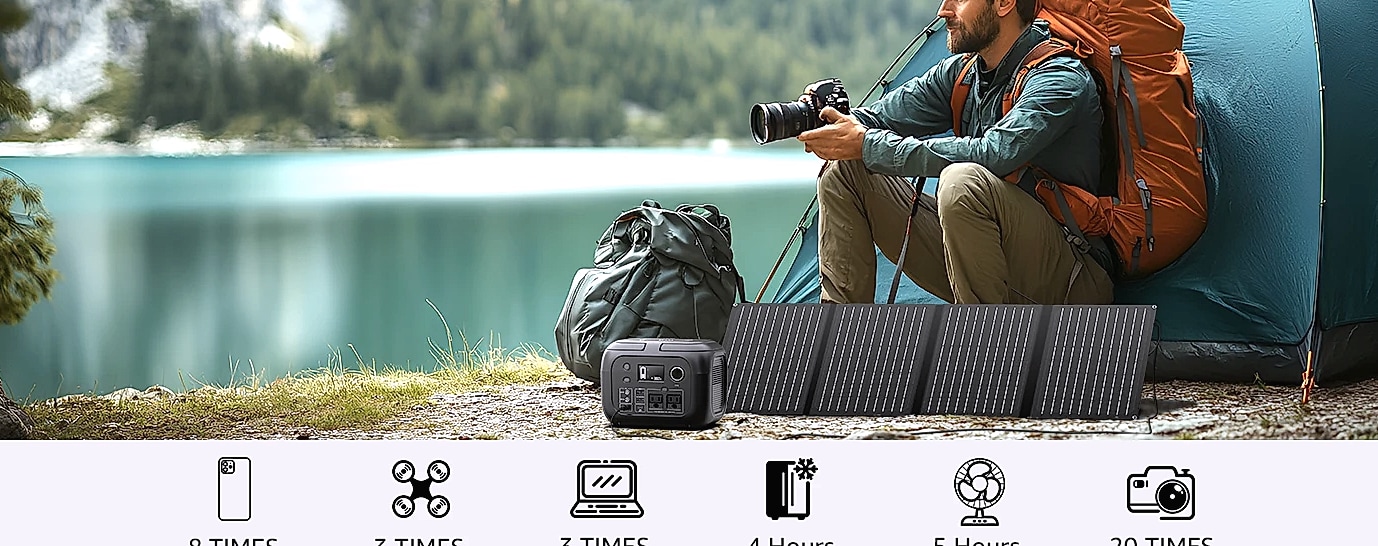 SinKeu 300W Portable Power Station with 40W Solar Panel Kit — side view