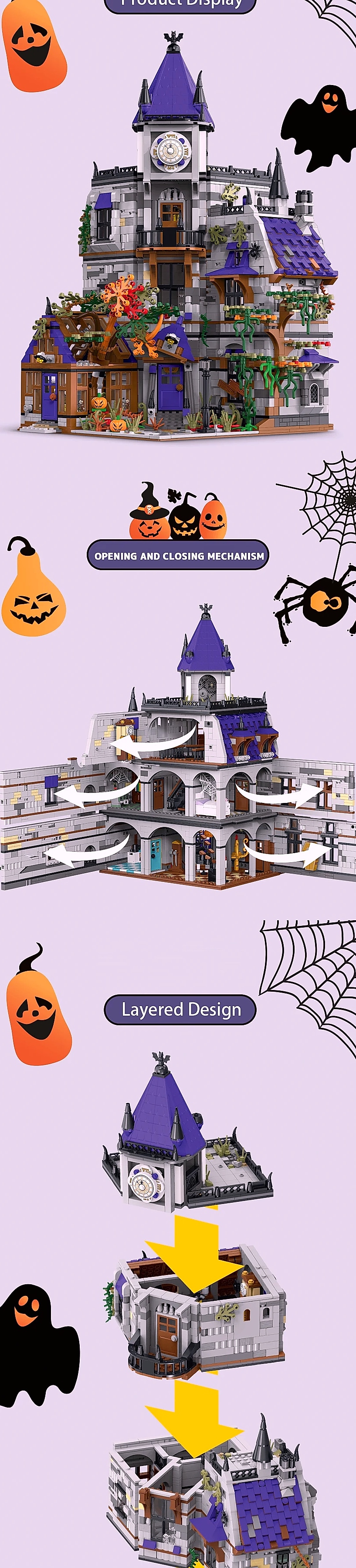 Barweer 4190pc Mystery Mansion Modular Building Block Set — assembled view