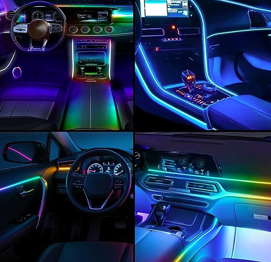 WUMFIRE RGB LED Car Ambient Light Strip Kit with App Control — package contents