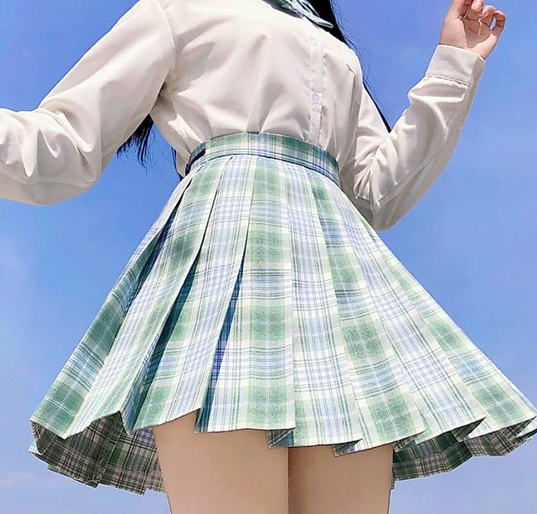 ZOKI Plaid Pleated Mini Skirt High Waist Bow Knot — interior detail