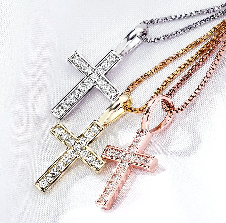 TOPGRILLZ 925 Sterling Silver Ice Zircon Cross Pendant — side view