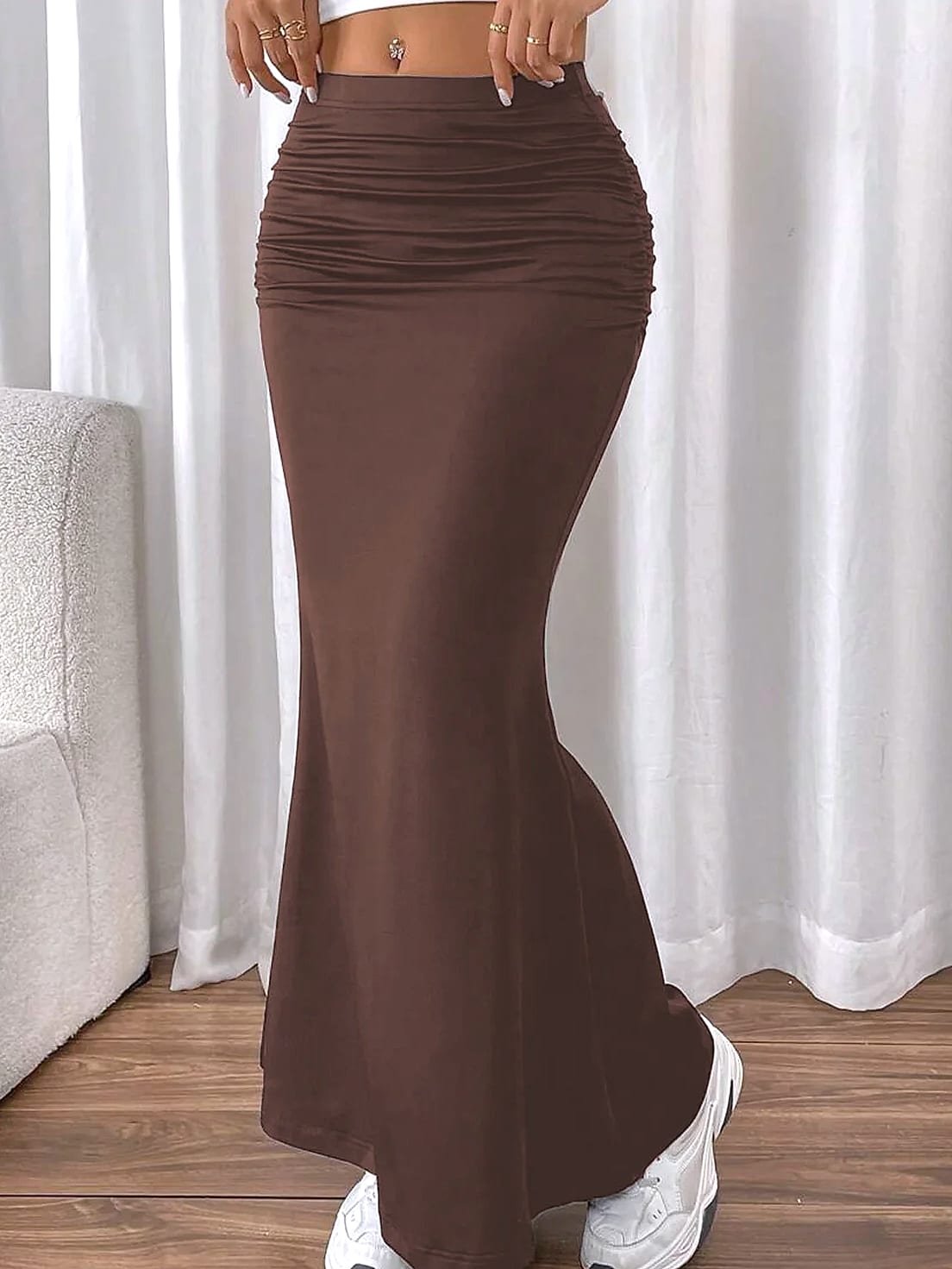 DOHTIH Women's Solid Fishtail Skirt High Waist — parts overview