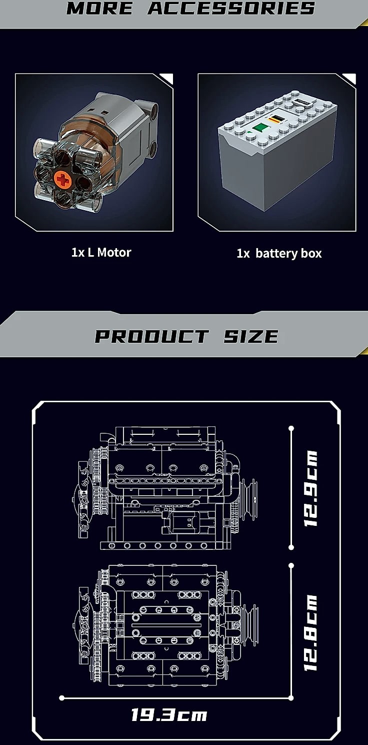 Mould King 10088 The V8 Engine Building Block Assembly — scale reference