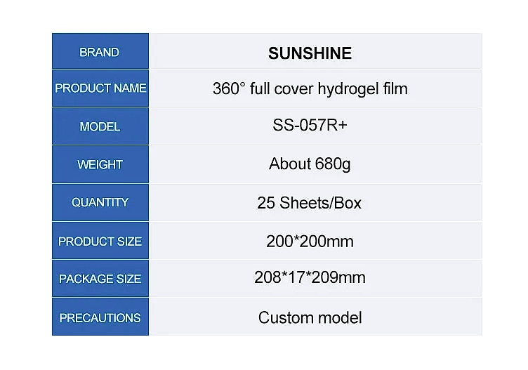 Sunshine SS-057 Hydrogel Screen Protector Film for Mobile — build progress