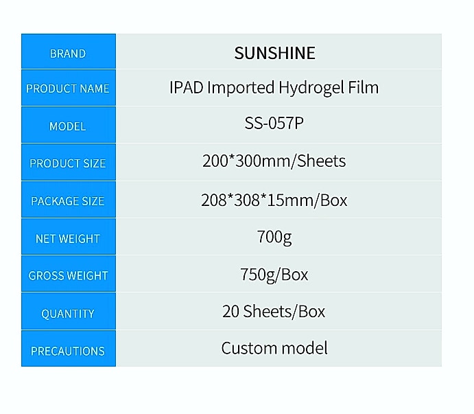 Sunshine SS-057 Hydrogel Screen Protector Film for Mobile — package contents