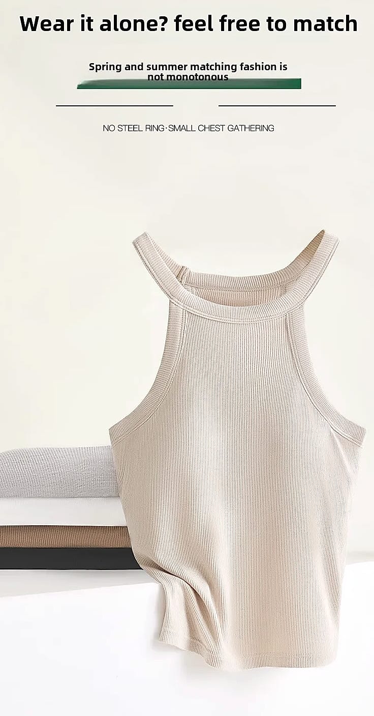 UBOWEN Threaded Halter Neck Camisole with Built-in Bra — side view