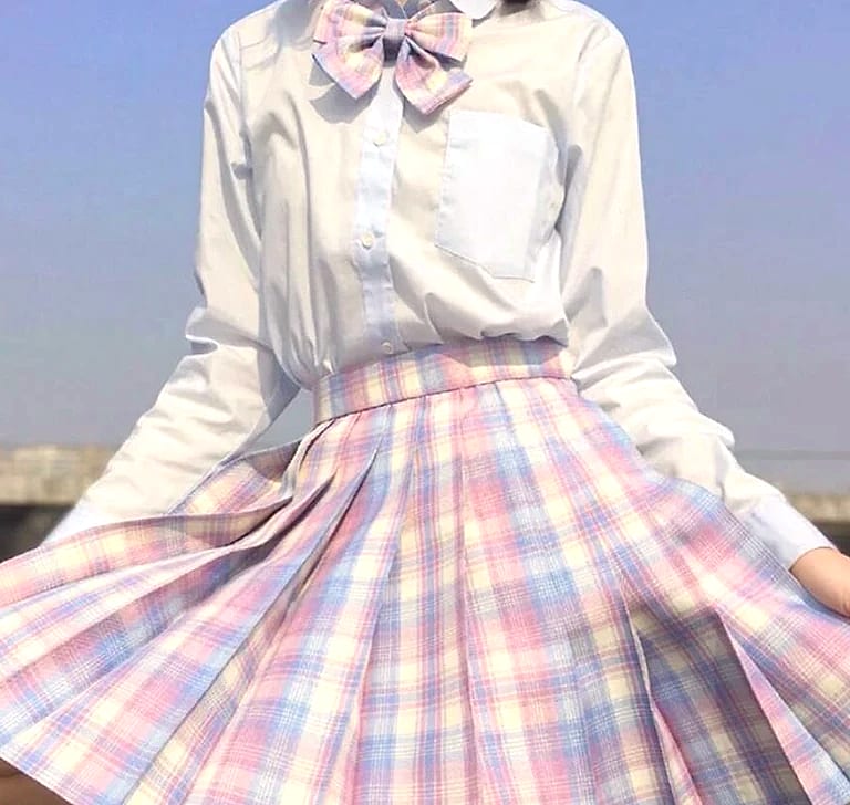 ZOKI Plaid Pleated Mini Skirt High Waist Bow Knot — interior detail