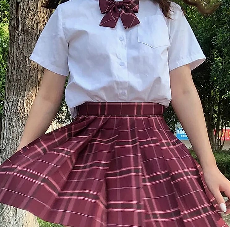 ZOKI Plaid Pleated Mini Skirt High Waist Bow Knot — close-up details