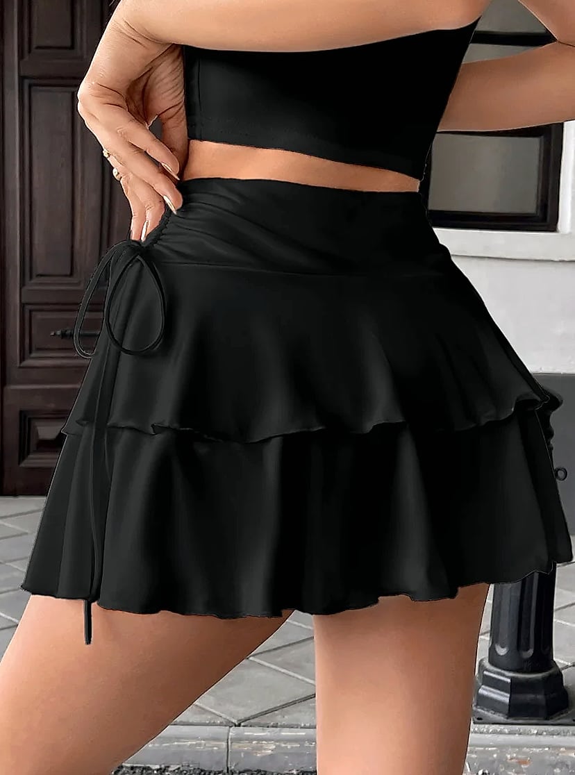 Soqoool High Waist Solid Color Short Skirt for Women — close-up details