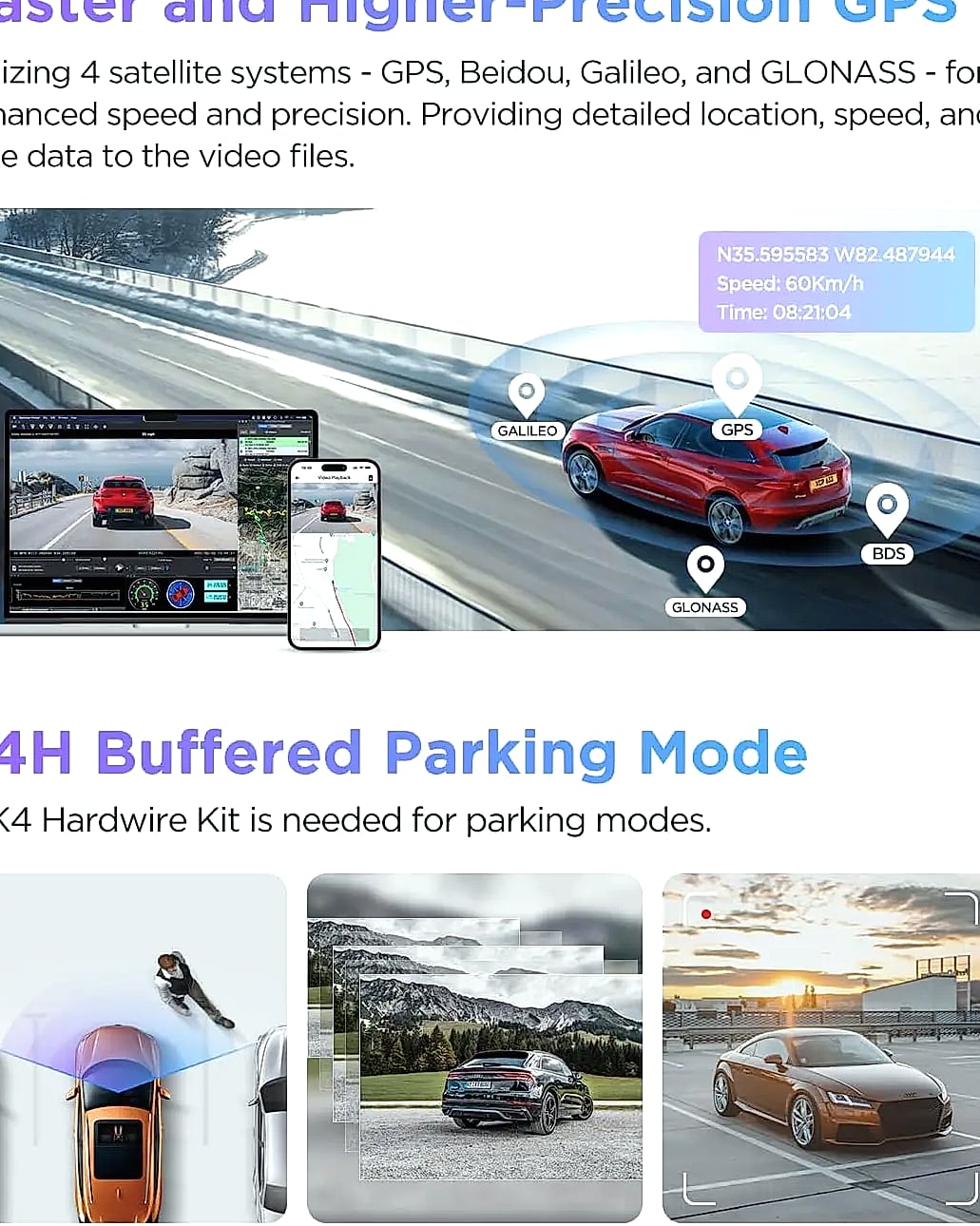 4K HDR Dual Dash Cam with Front and Rear Recording, GPS — side view