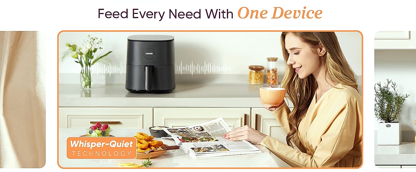 Cosori Air Fryer Pro 5QT Compact with Ceramic Basket — side view