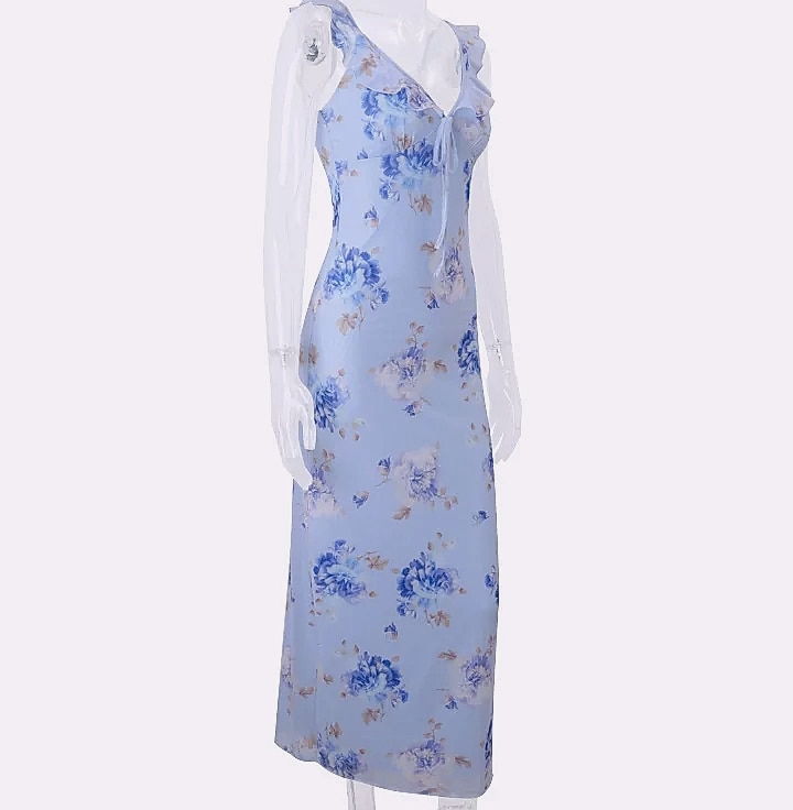 Cryptographic Summer Floral Plunge Maxi Dress Backless — size comparison
