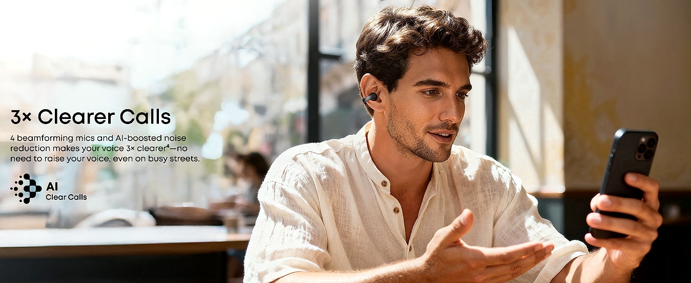 Soundcore AeroClip Open-Ear Earbuds with 4 Mics — scale reference