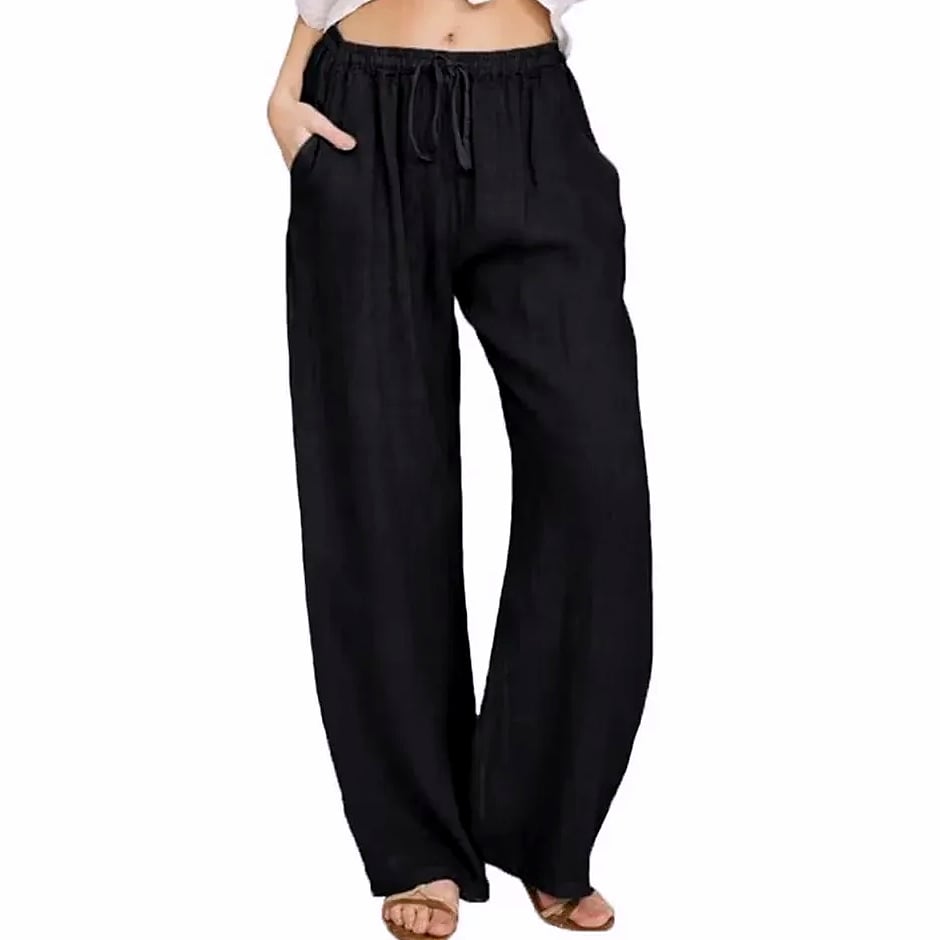 Women's Cotton Linen Elastic Waist Casual Pants — assembled view