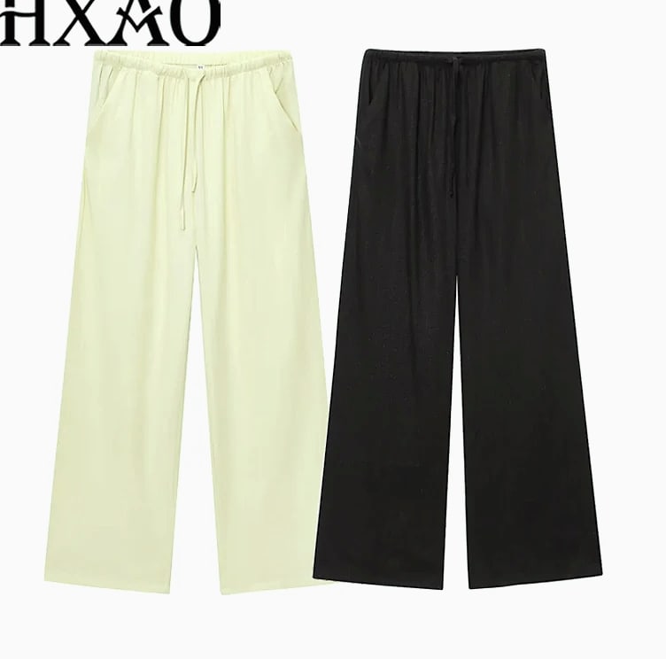 HXAO Women's Baggy Wide Linen Pants High Waist Casual — close-up details