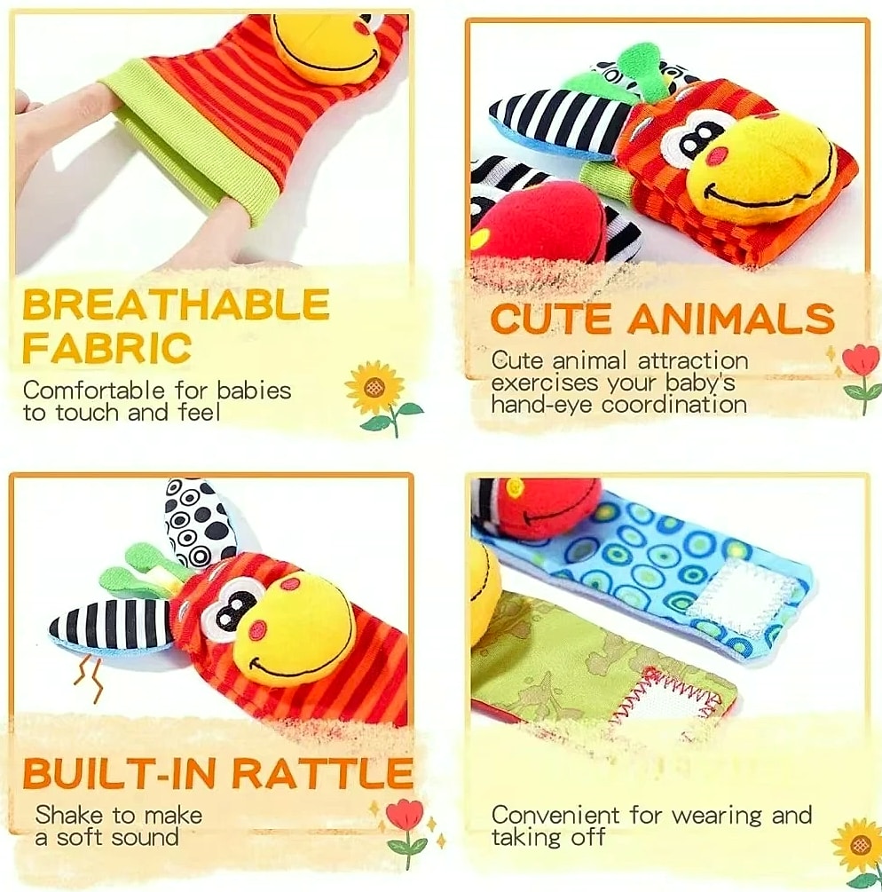 4-Piece Baby Rattle Sock Toys for Infants and Toddlers — parts overview