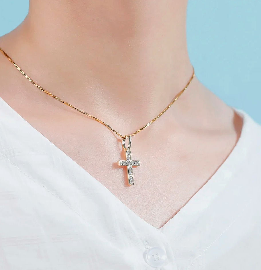TOPGRILLZ 925 Sterling Silver Ice Zircon Cross Pendant — close-up details