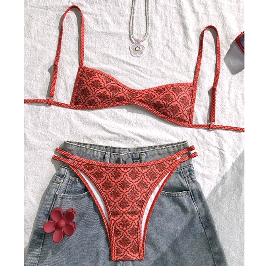 Varleinsar Floral High-Leg Bikini Two-Piece Swimsuit — parts overview