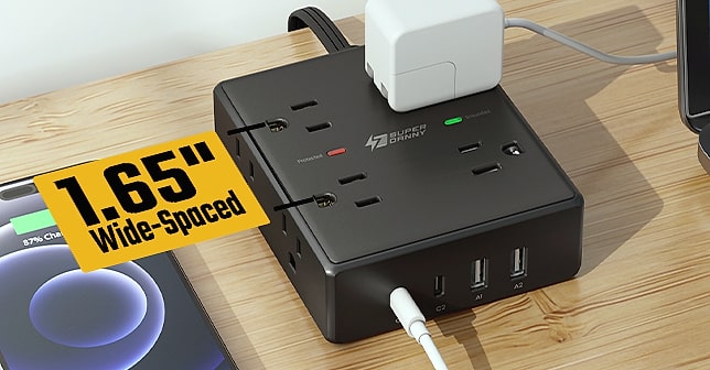 SUPERDANNY 10ft Extension Cord Power Strip, 8 Outlets 4 USB — feature highlights