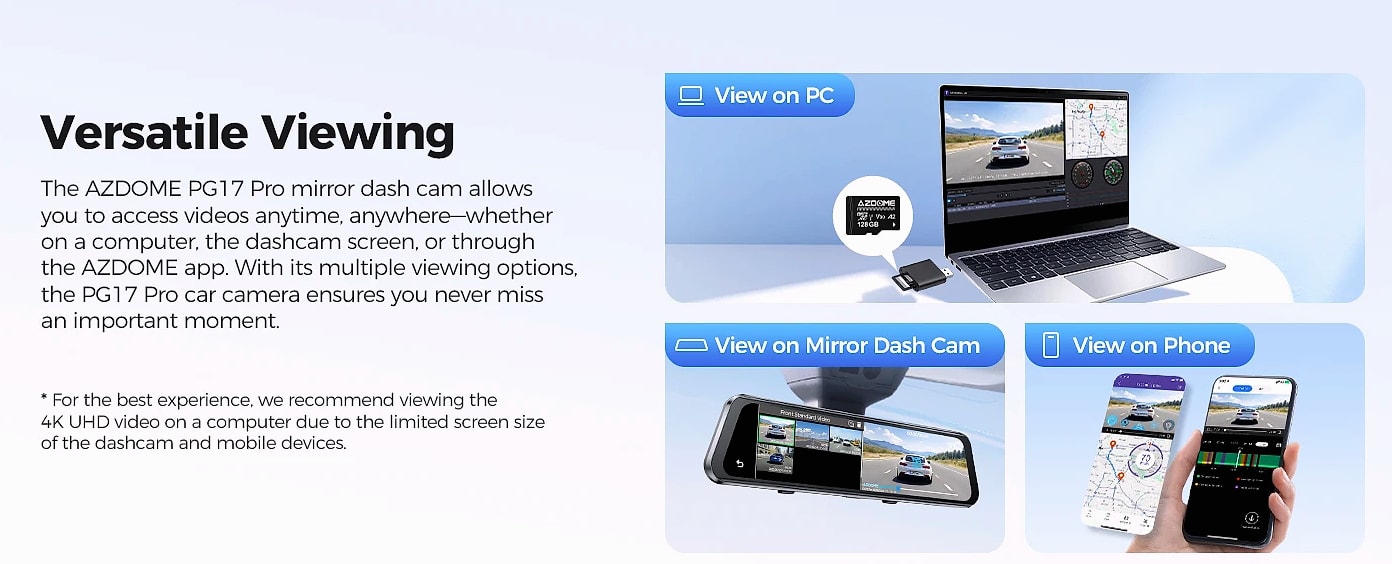 AZDOME PG17 Pro Dual Dash Cam 4K Front 2.5K Rear — feature highlights