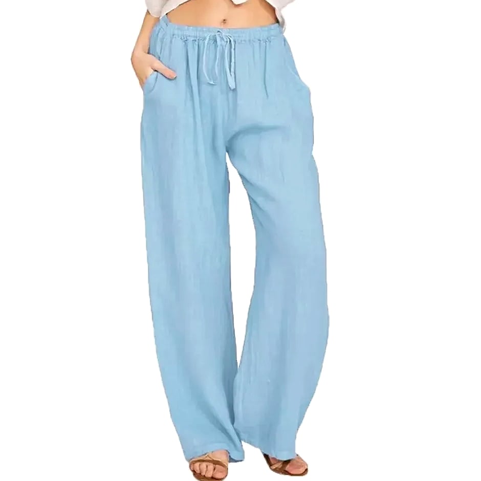 Women's Cotton Linen Elastic Waist Casual Pants — close-up details