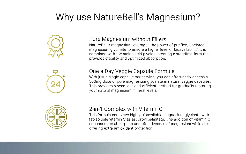 NatureBell Magnesium Glycinate 500mg, 240 Veggie Capsules — close-up details