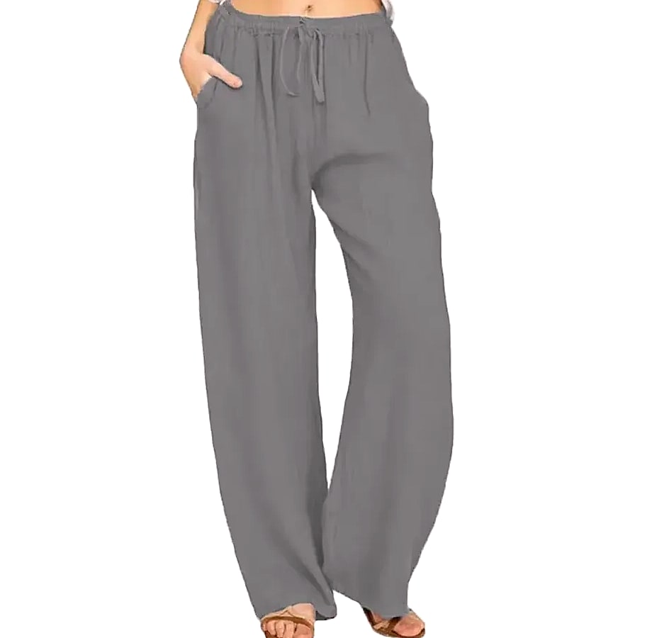 Women's Cotton Linen Elastic Waist Casual Pants — feature highlights