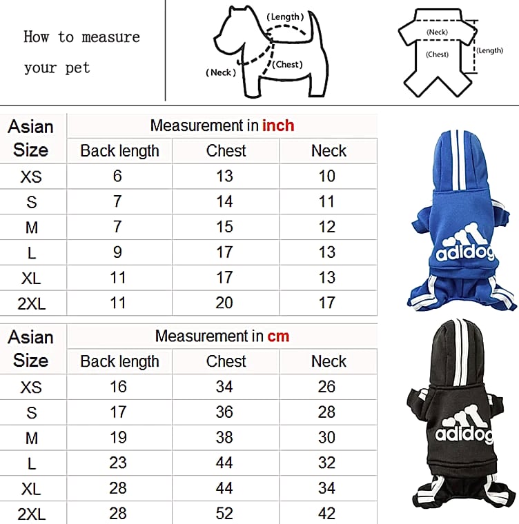 WANGMEOW Adidog Dog Jumpsuit Warm Hoodies Pet Clothing — package contents